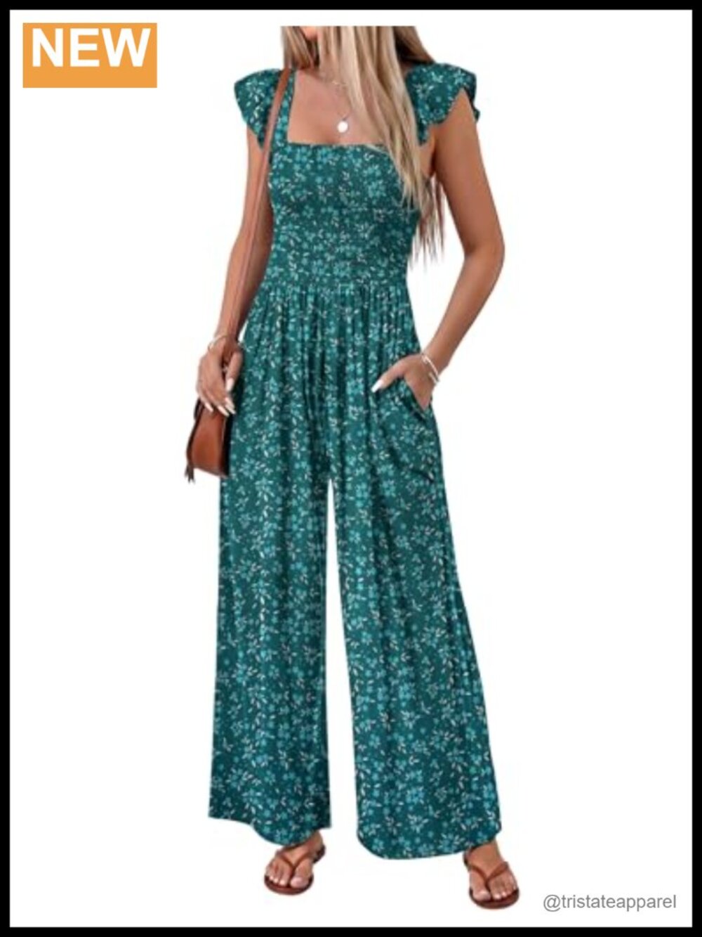 Ekouaer Women's Smocked Jumpsuit Wide Leg Boho Beach Vacation Romper